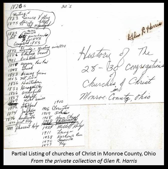 Partial Listing of Churches of Christ in Monroe County Ohio
